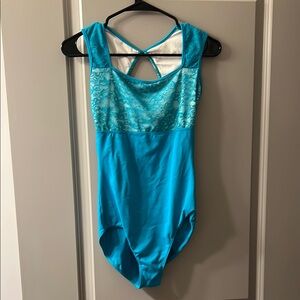 Turquoise Lace-Detail Leotard